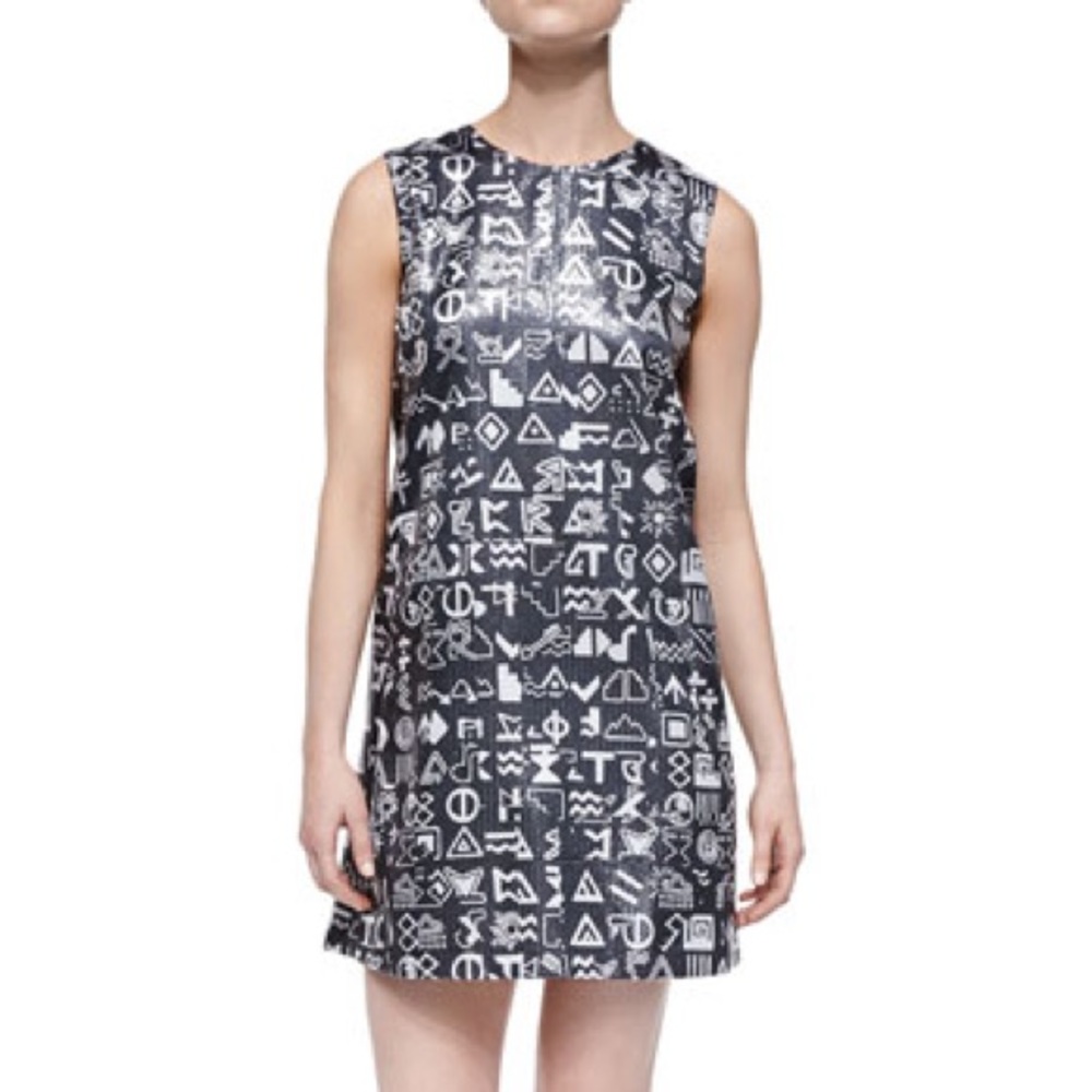 Kenzo Dress Paris Symbols-Print Sequined Sleeveless Dress US 10 FR 42 Authentic